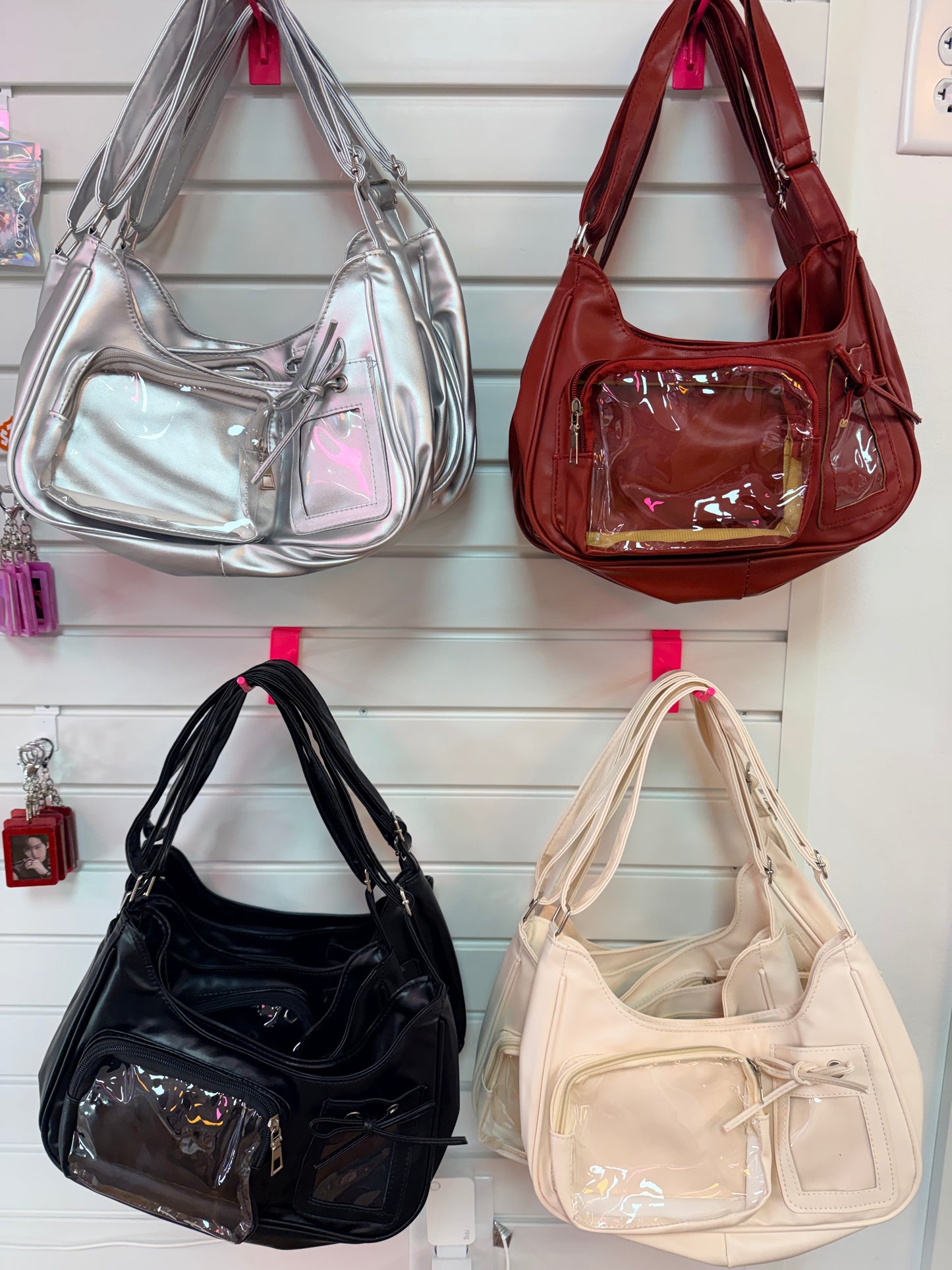 Crescent Handbag with Clear Windows