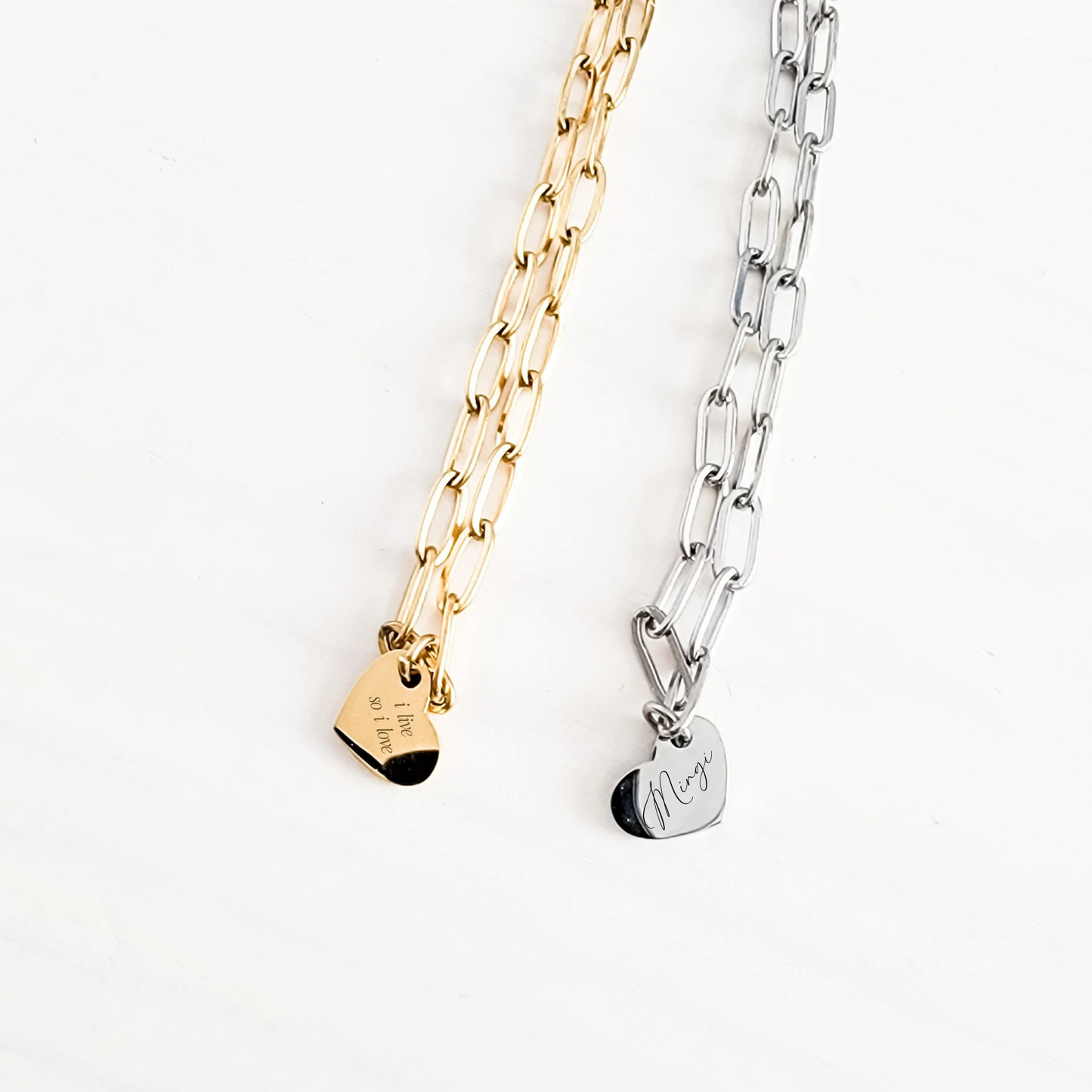 Petite Heart Paperclip Chain Bracelet