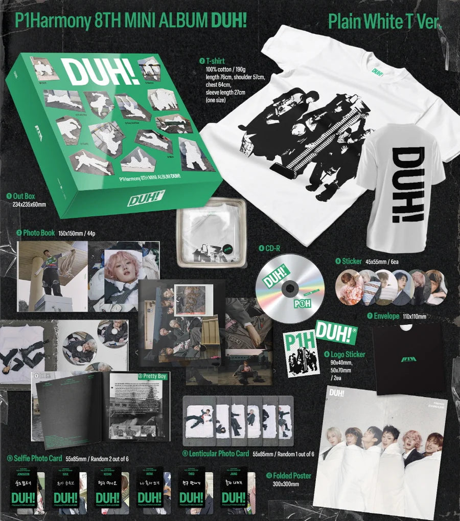 P1HARMONY - [DUH!] 8th Mini Album LIMITED Edition PLAIN WHITE T Version