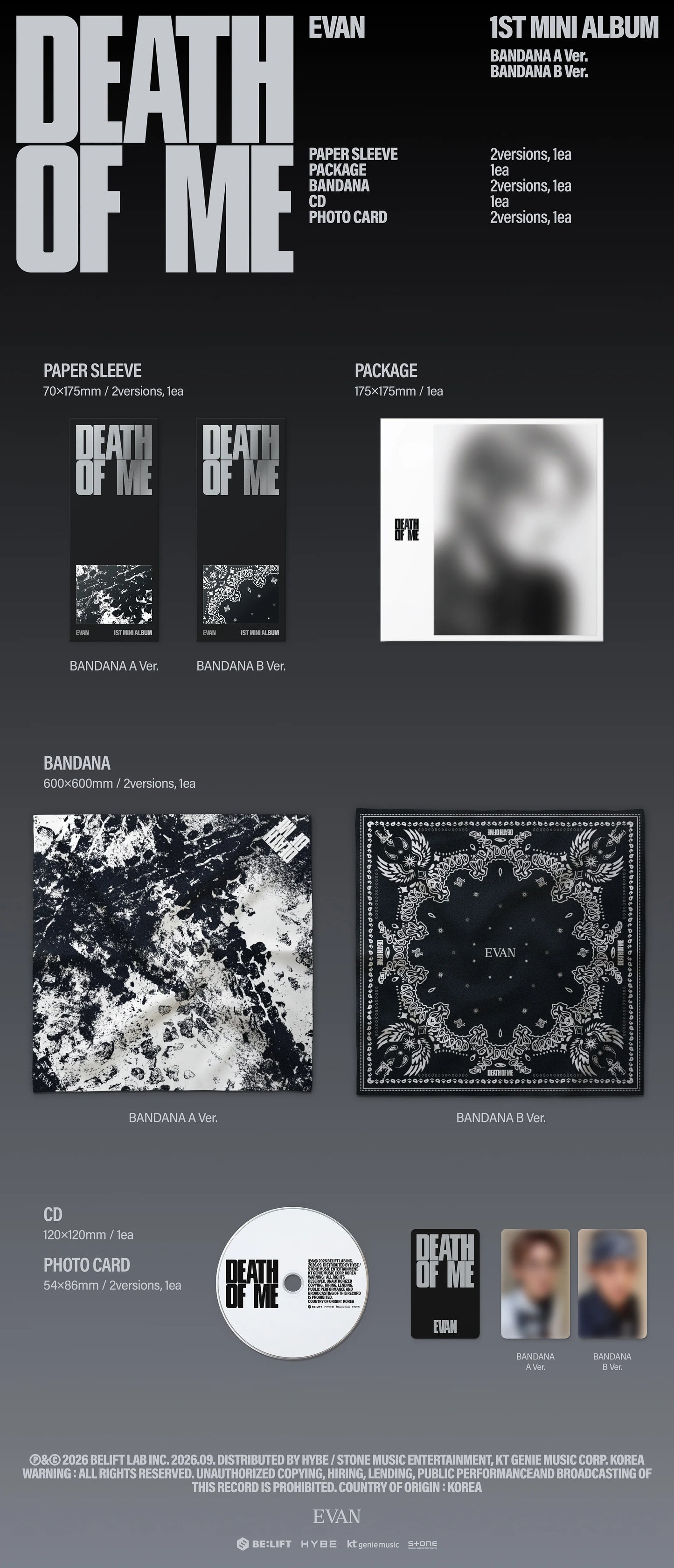 (9/7) Preorder EVAN - [DEATH OF ME] BANDANA Ver.