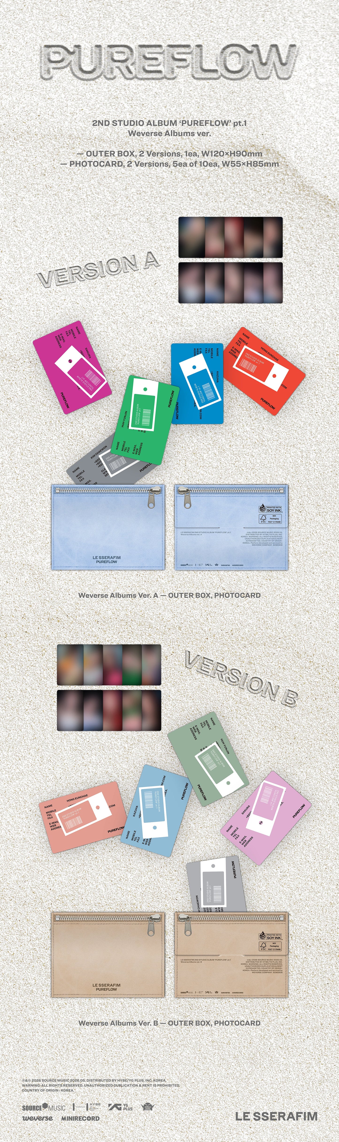 LE SSERAFIM - 2nd Studio Album ['PUREFLOW' pt.1] Weverse Albums Ver. Random