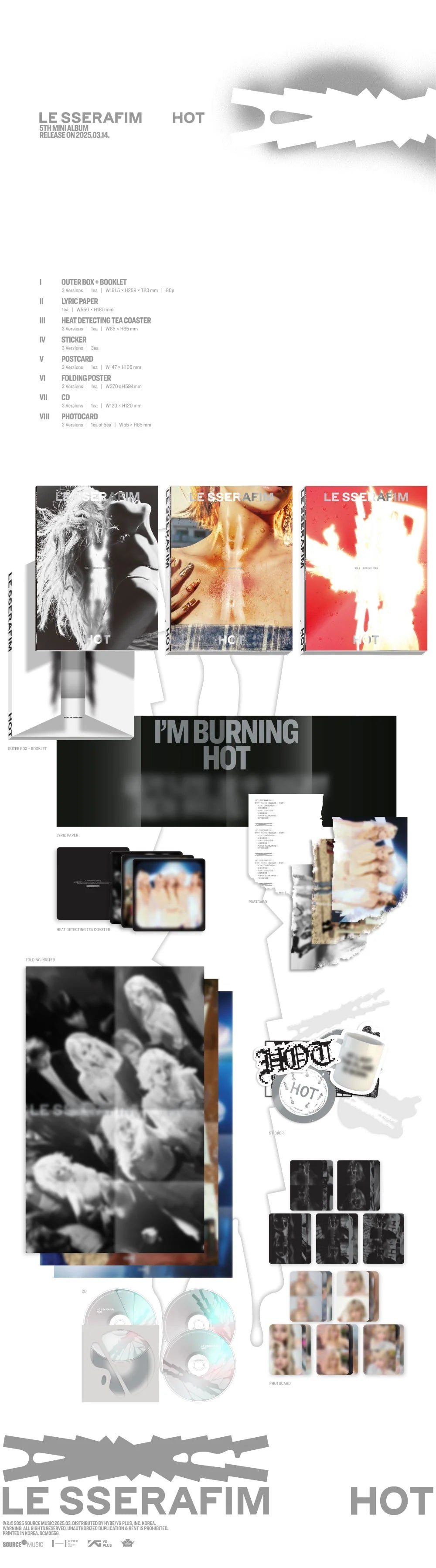 LE SSERAFIM - 5th Mini Album [HOT] (Vol.1 DRENCHED VETIVER Ver. / Vol.2 TANNED GUAIAC Ver. / Vol.3 BLEACHED AURA Ver.)