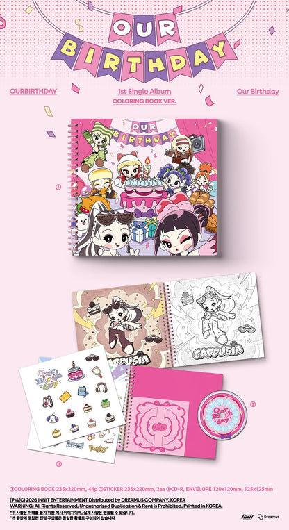 (8/19) Pre-Order OURBIRTHDAY - 1st Single Album [Our Birthday] COLORING BOOK Ver.