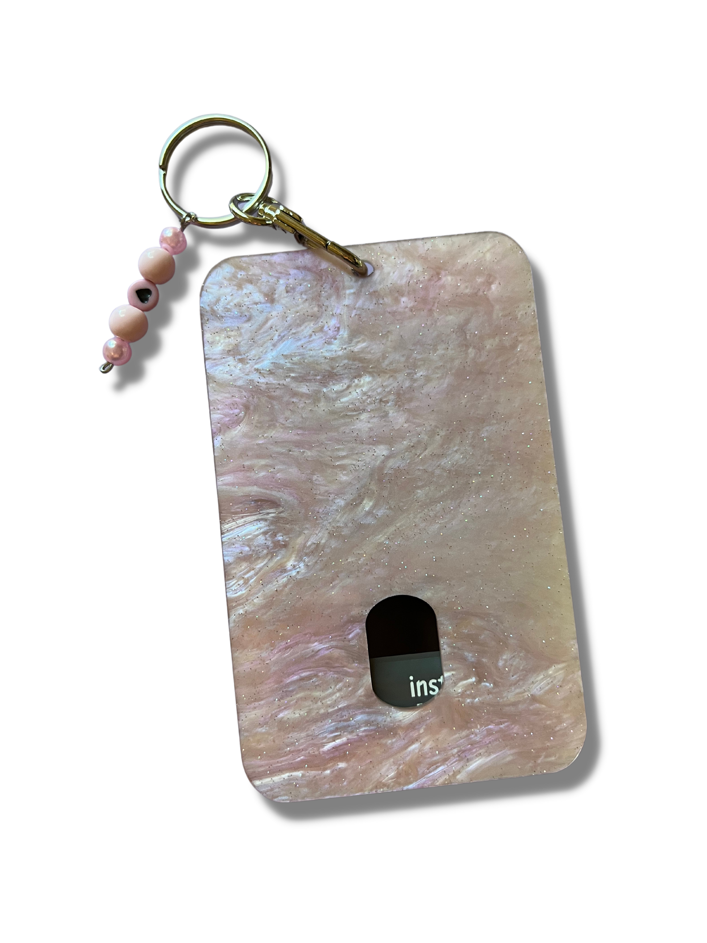 Custom Photo Keychain - Soft Pink Marbled Glitter Acrylic