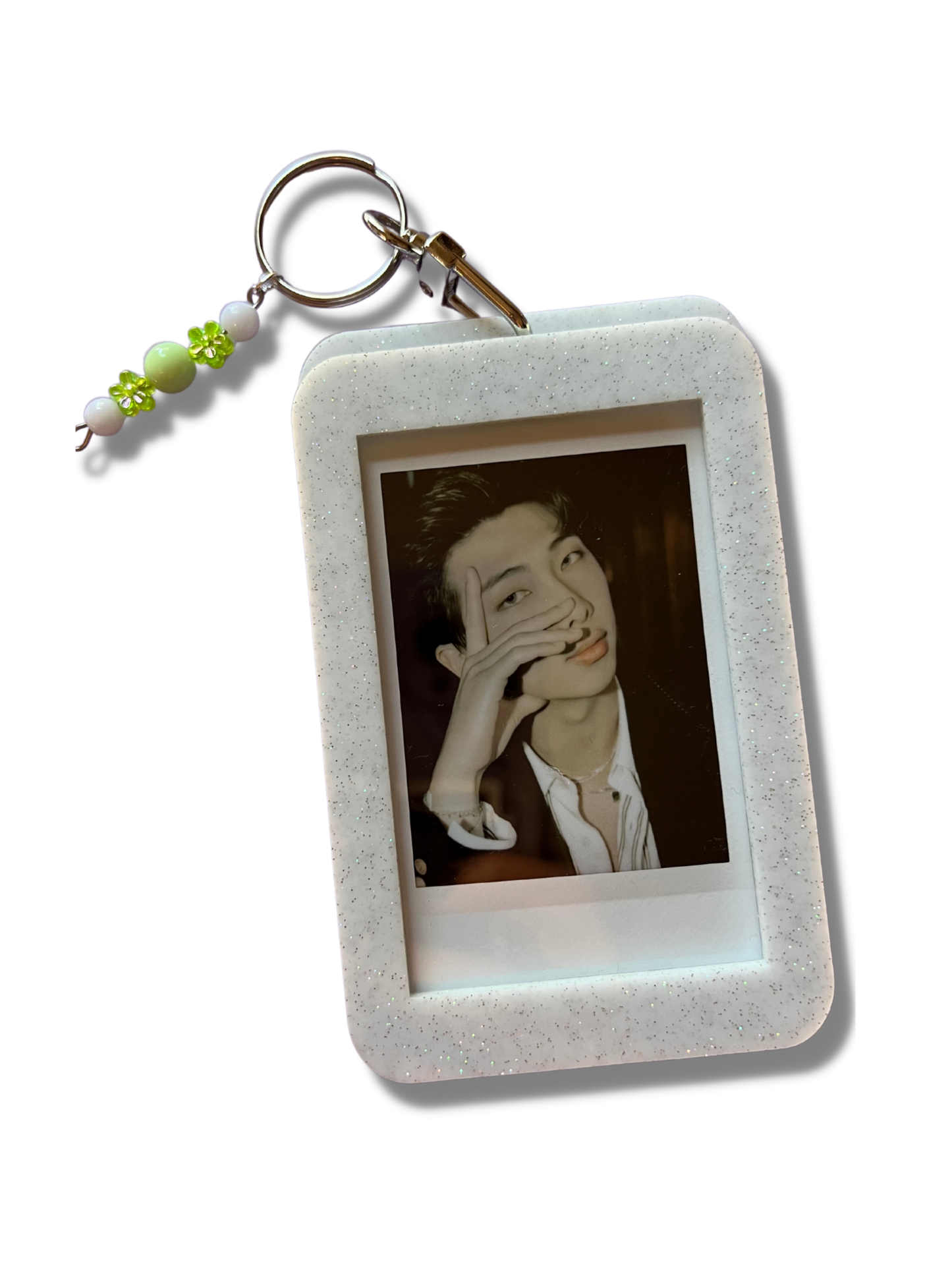 Custom Photo Keychain - White Glitter Acrylic