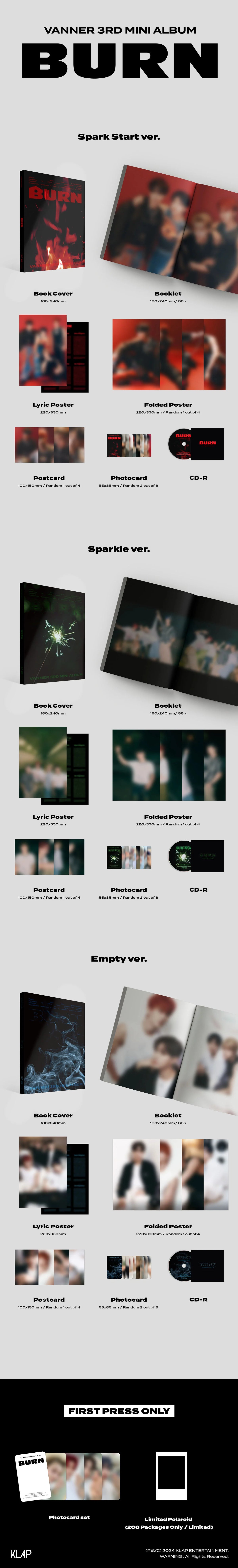 VANNER - 3rd Mini Album [BURN] (Spark Start Ver. / Sparkle Ver. / Empty Ver.)