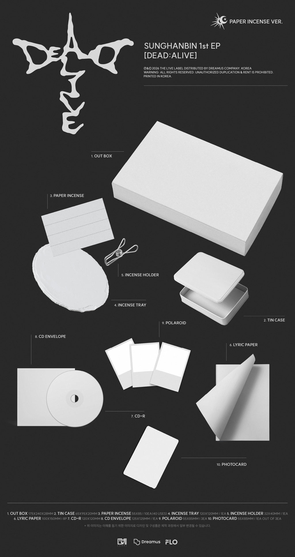 (10/10) preorder SUNG HANBIN 1st Mini Album [DEAD:ALIVE] Limited Paper Incense Ver.