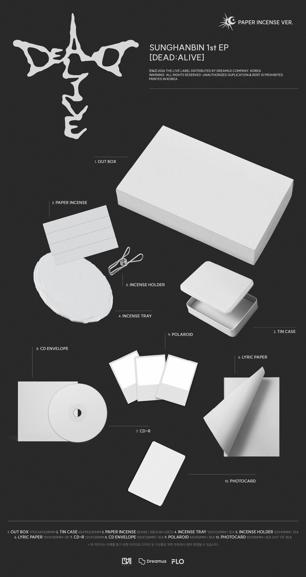 (10/10) preorder SUNG HANBIN 1st Mini Album [DEAD:ALIVE] Limited Paper Incense Ver.