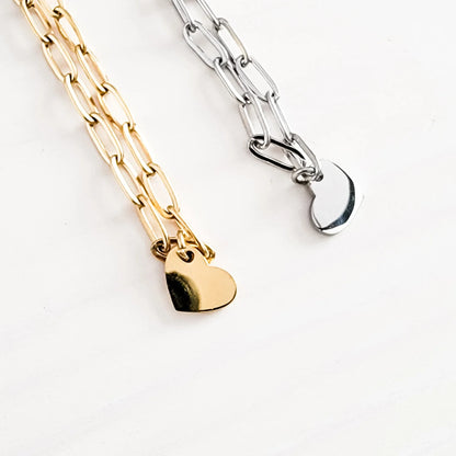 Petite Heart Paperclip Chain Bracelet